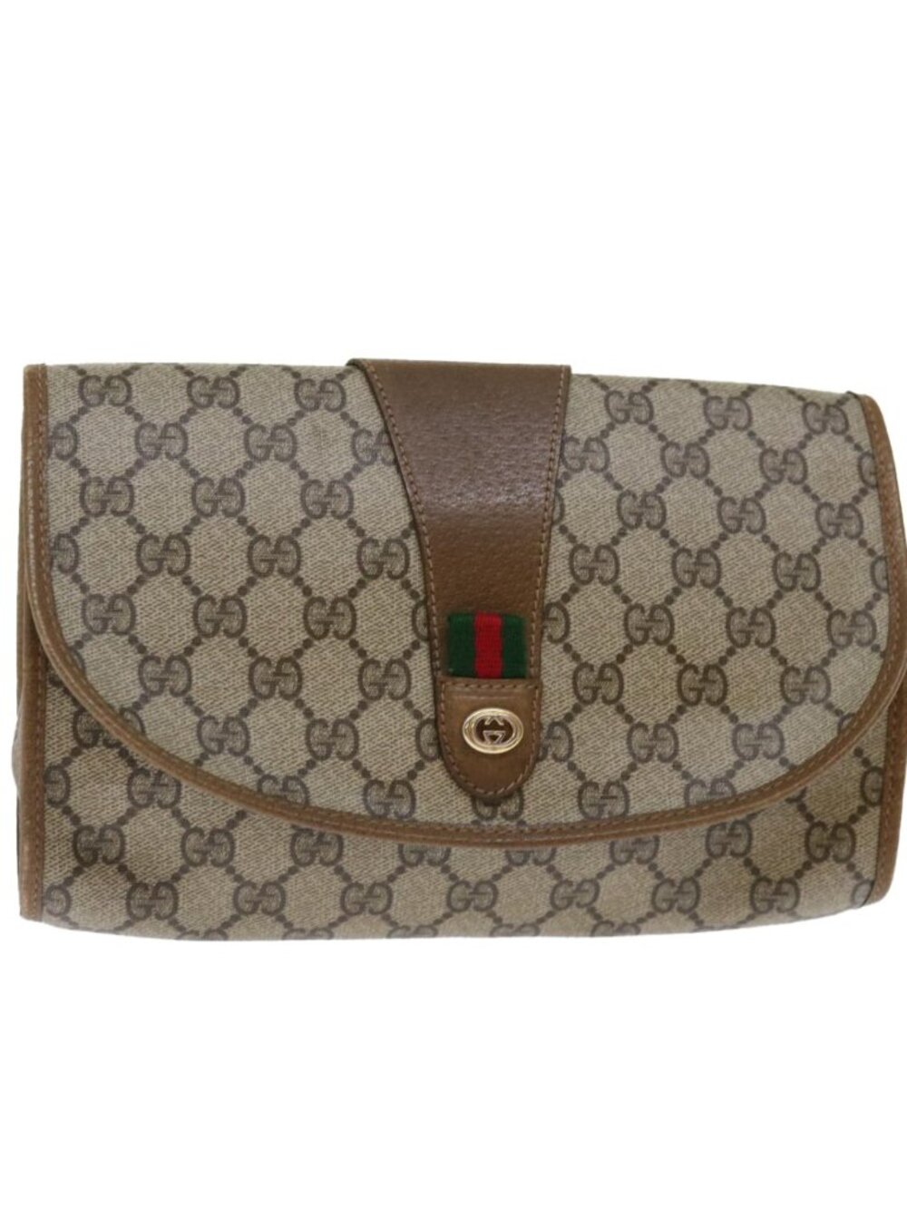 GUCCI GG Supreme Web Sherry Line Clutch Bag Beige Green 89 01 030